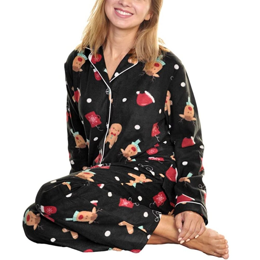 🎄 Gingerbread Man Pajama Set – Comfy Two-Piece • Holiday Print • Notch Collar - Picture 3 of 7